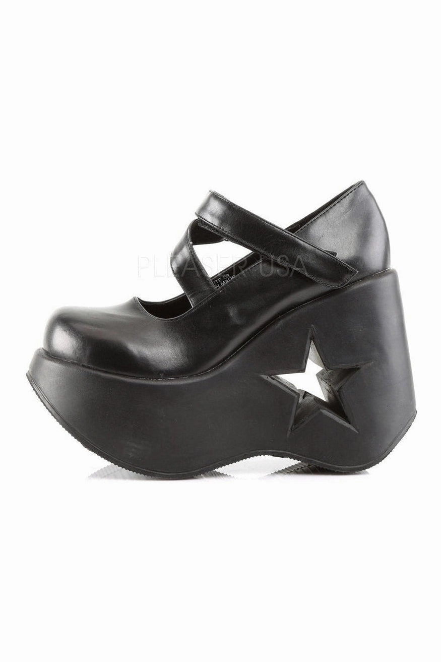 DYNAMITE-03 Demonia Wedge | Black Faux Leather
