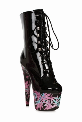 Ellie Shoes 709-JUICY Stiletto Lace up Boot with Marijuana Platform