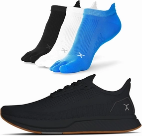 FLUX FOOTWEAR Adapt Bundle  Womens Zero-Drop Running Shoes with Knit Upper & UltraFlex Midsole   3-Pack Medium No-Show Toe Socks  Lightweight, Breathable, and Versatile  Black/Gum RN - W9.5/M8