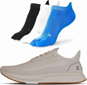 FLUX FOOTWEAR Adapt Bundle  Womens Zero-Drop Running Shoes with Knit Upper & UltraFlex Midsole   3-Pack Medium No-Show Toe Socks  Lightweight, Breathable, and Versatile  Sand RN - W12/M10.5