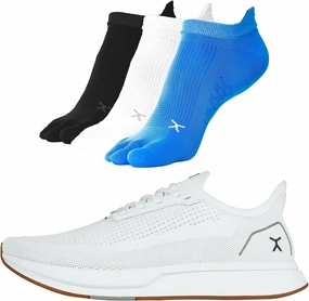 FLUX FOOTWEAR Adapt Bundle  Womens Zero-Drop Running Shoes with Knit Upper & UltraFlex Midsole   3-Pack Medium No-Show Toe Socks  Lightweight, Breathable, and Versatile  White/Gum RN - W10/M8.5