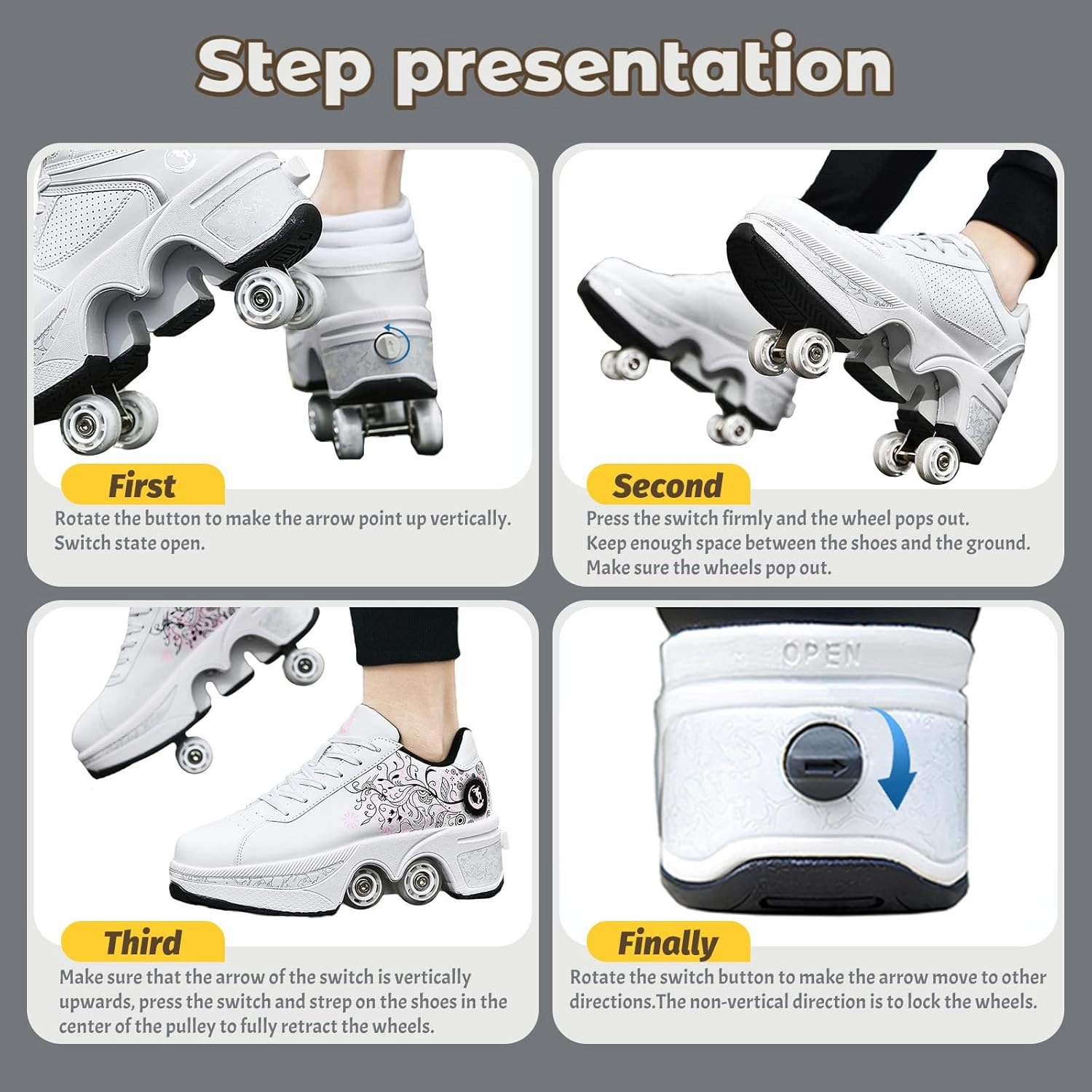 Four-Wheel Skate Shoes, Roller Skates and Sneakers are Unisex and Retractable for Outdoor Use, Suitable for Both Children and Adults