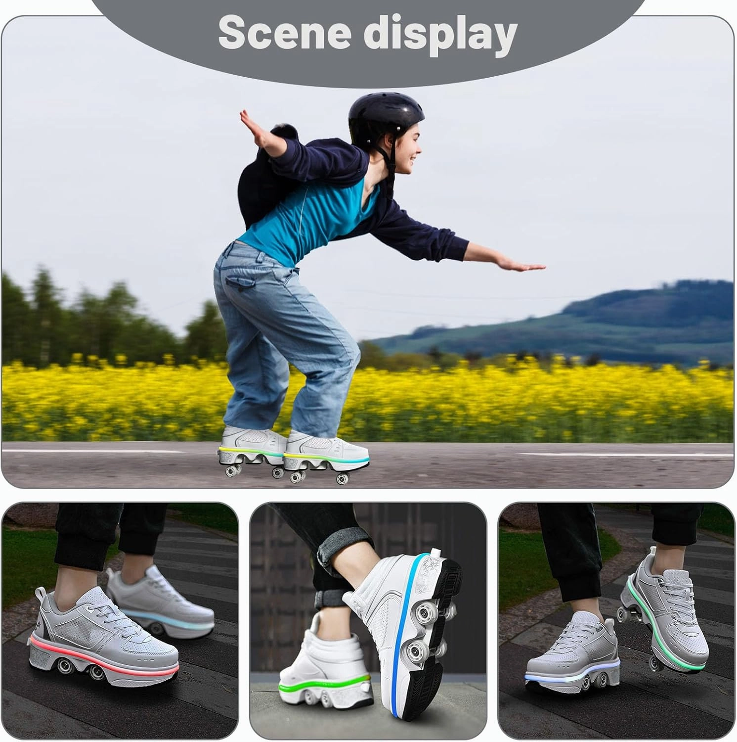 Four-Wheel Skate Shoes, Roller Skates and Sneakers are Unisex and Retractable for Outdoor Use, Suitable for Both Children and Adults