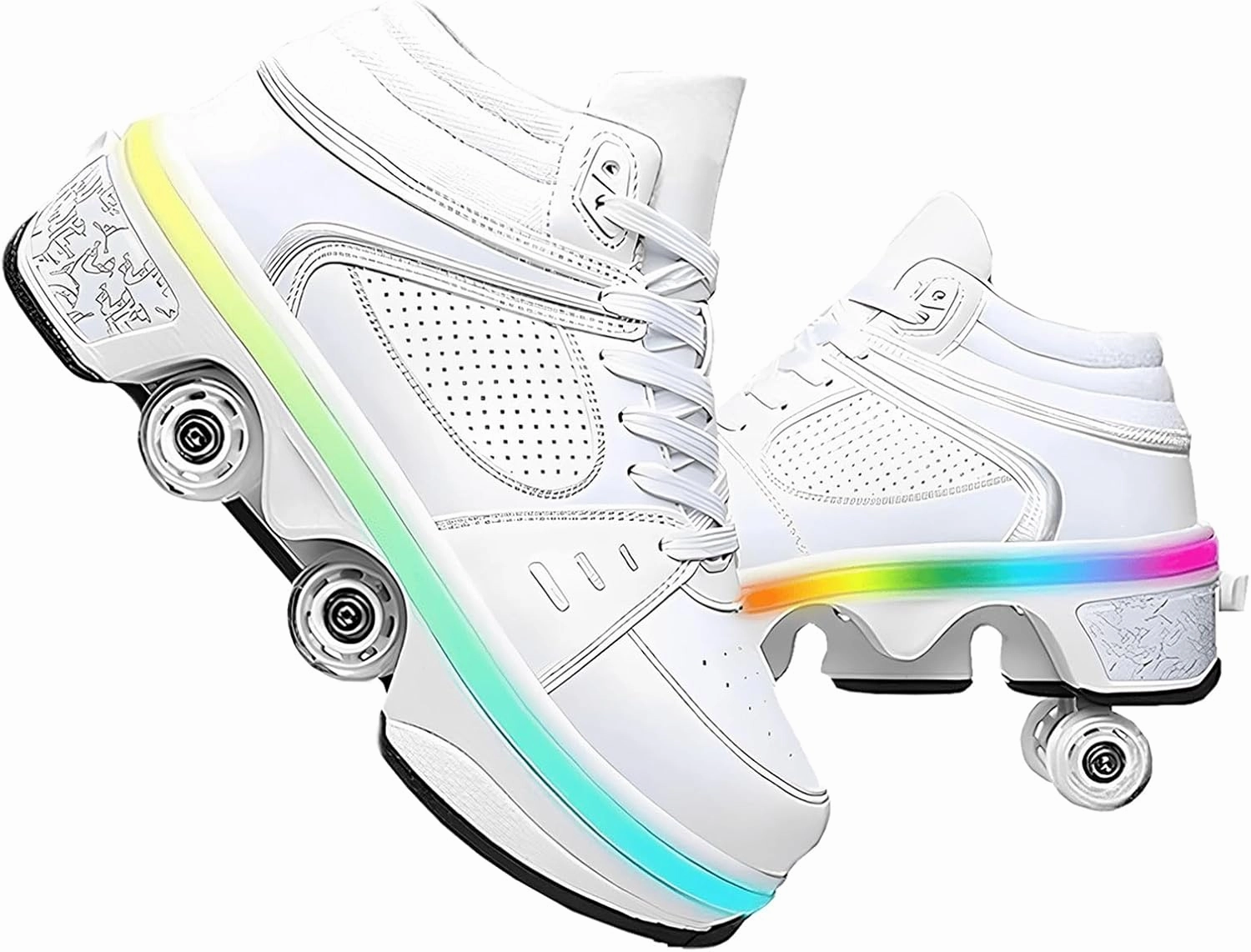 Four-Wheel Skate Shoes, Roller Skates and Sneakers are Unisex and Retractable for Outdoor Use, Suitable for Both Children and Adults