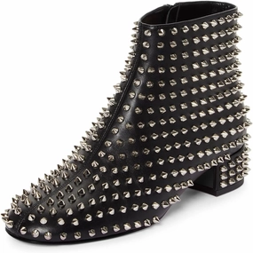 FSJ Women Spikes Ankle Boots Round Toe Block Low Heel Studded Side Zipper Rivets Bootie Fashion Party Outfits Dress Shoes Size 4-16 US