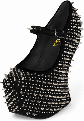 FSJ Women Spikes Wedge Heel Pumps Rivet Studded Covered Ultra High Platform Closed Round Toe Ankle Strap Shoes for Sexy Party Events Size 4-16 US