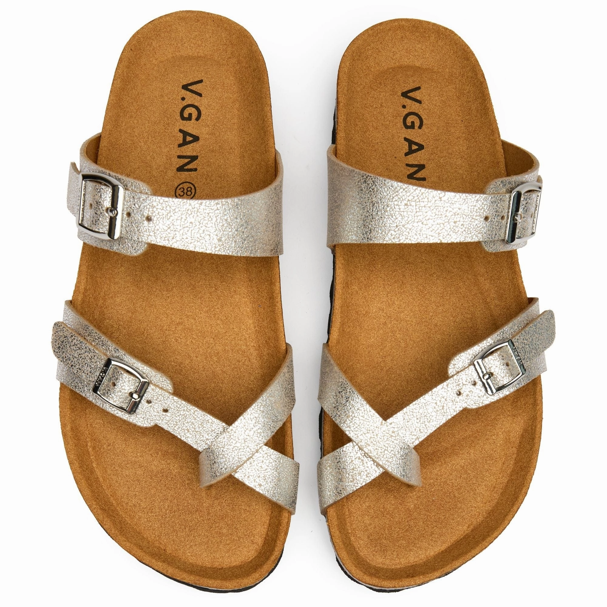Garlic Women's Comfort Vegan Leather Footbed Sandals | Metallic