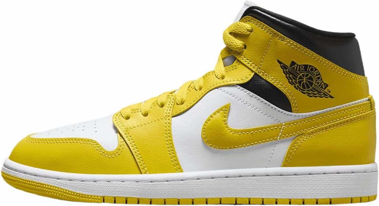 Jordan Women's 1 Mid White/Vivid Sulfur-Black (BQ6472 170) - 11, BQ6472-170
