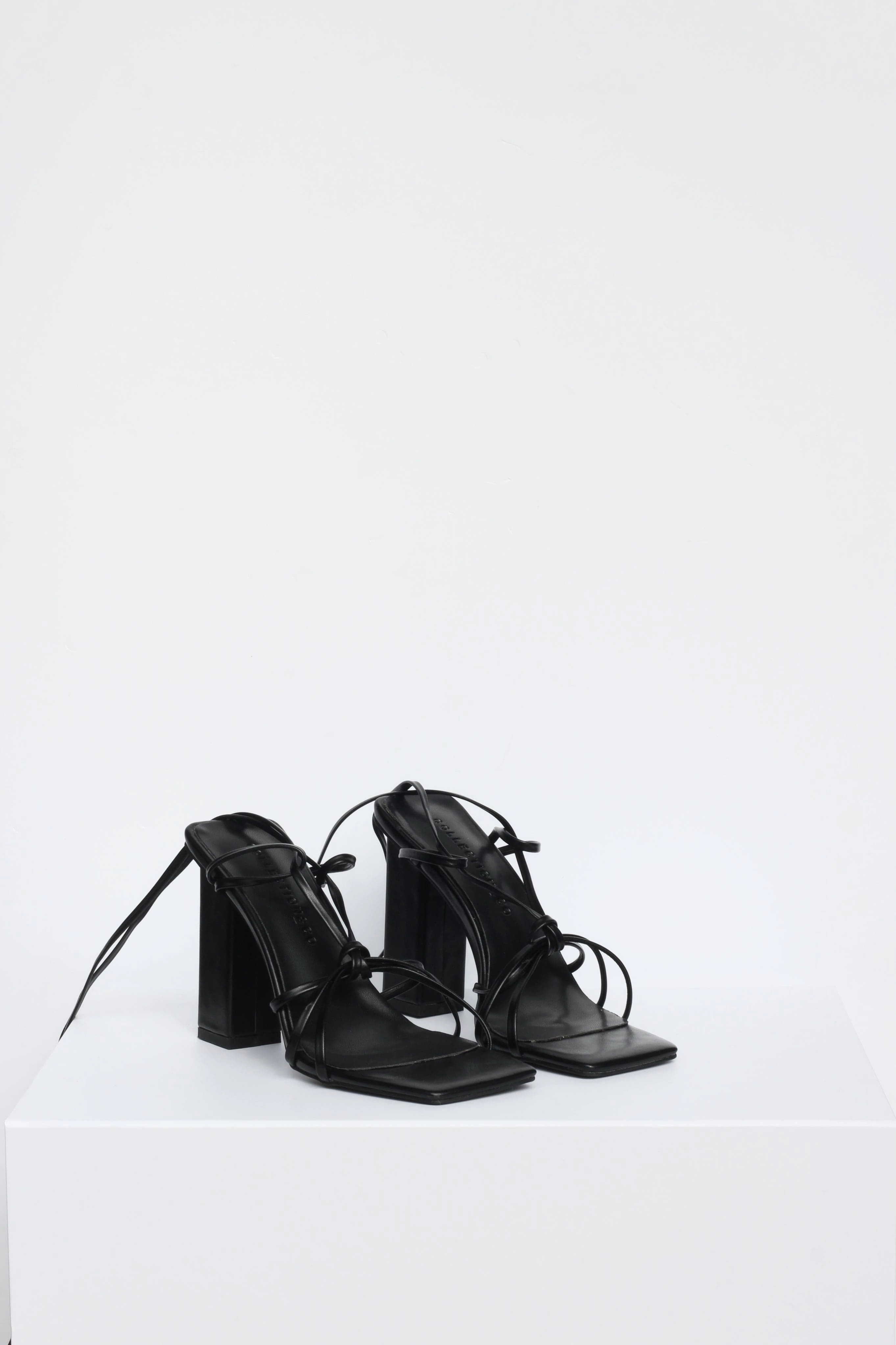 Mara Up-Cycled Vegan Leather Heeled Strap Sandals | Black