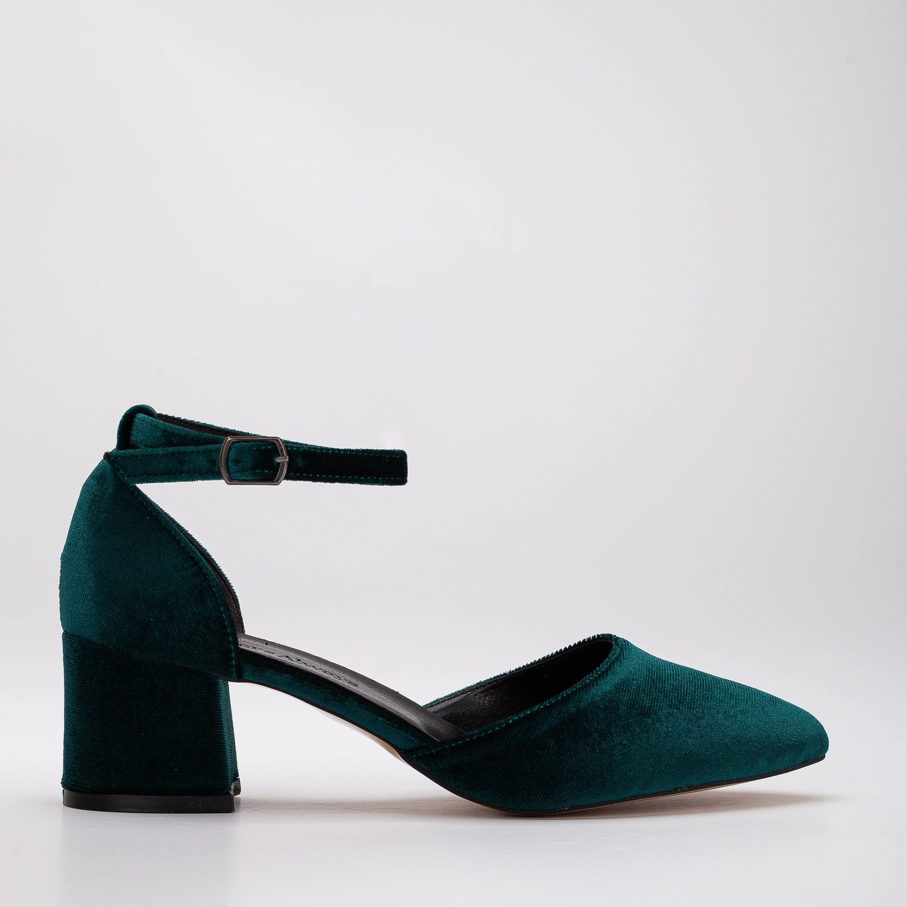 Miranda Vegan Suede Pearl Low Heels | Emerald Green
