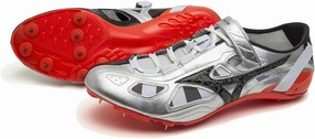 Mizuno Chrono Ink 9 Club Activities, Lightweight, Short Distance, Track and Field Spikes, For Trucks Less Than 800 m, Silver/Black/Red, 24.0 cm 2E, silver/black/red, 24.0 cm 2E