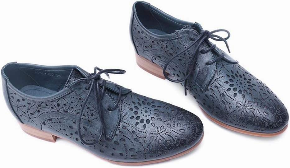 Mona flying Women's Leather Perforated Lace-up Oxfords Brogue Derby Shoes for Ladies