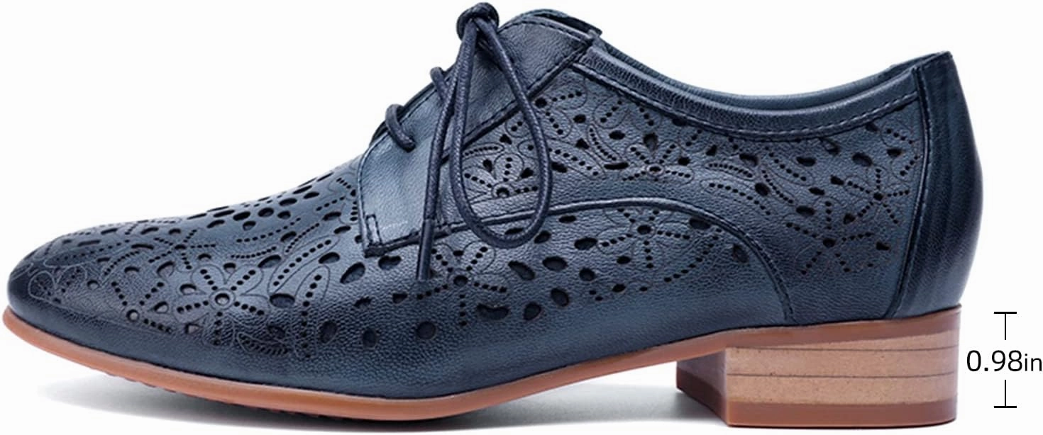 Mona flying Women's Leather Perforated Lace-up Oxfords Brogue Derby Shoes for Ladies