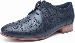 Mona flying Women's Leather Perforated Lace-up Oxfords Brogue Derby Shoes for Ladies