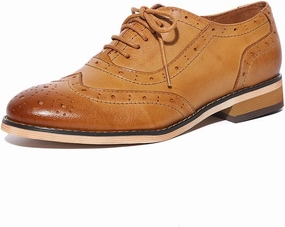 Mona flying Womens Leather Flat Oxfords Shoes for Women Perforated Lace-up Wingtip Vintage Brogues Shoes