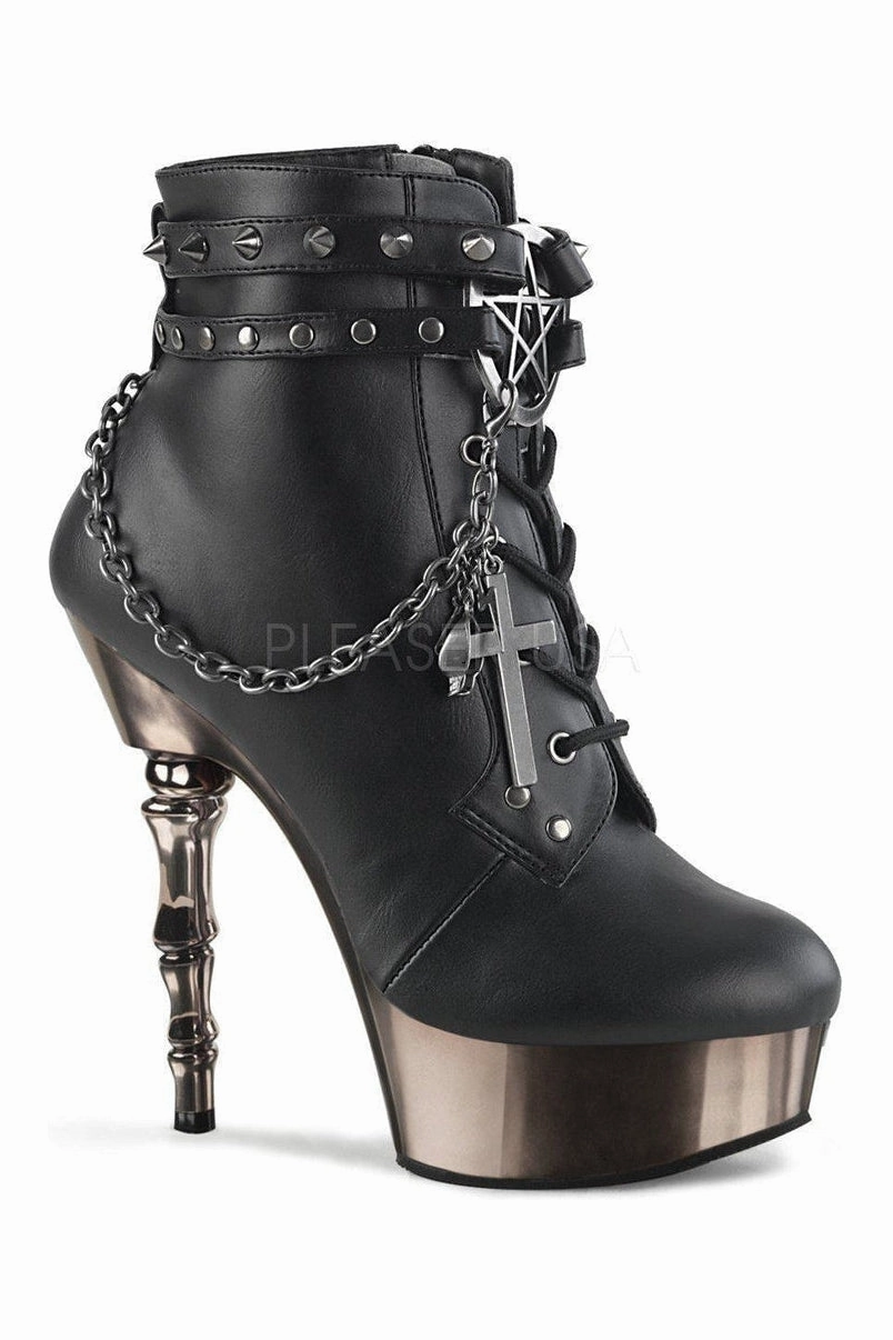 MUERTO-1001 Demonia Ankle Boot | Black Faux Leather