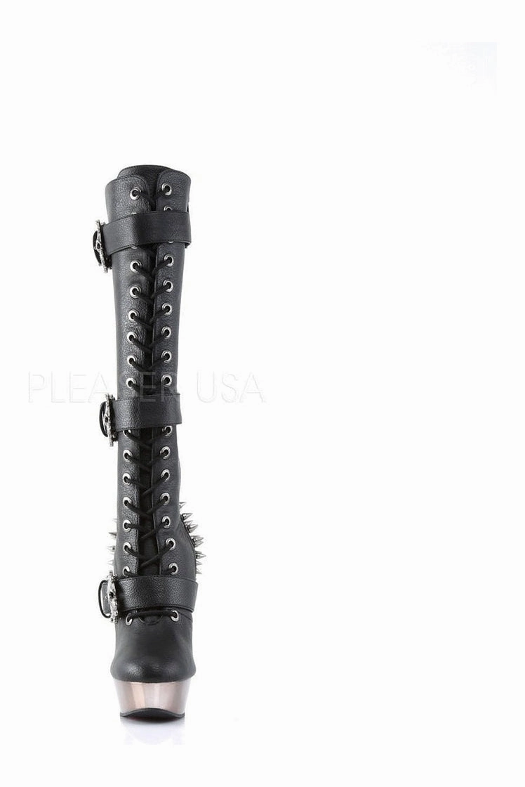 MUERTO-2028 Demonia Knee Boot | Black Faux Leather