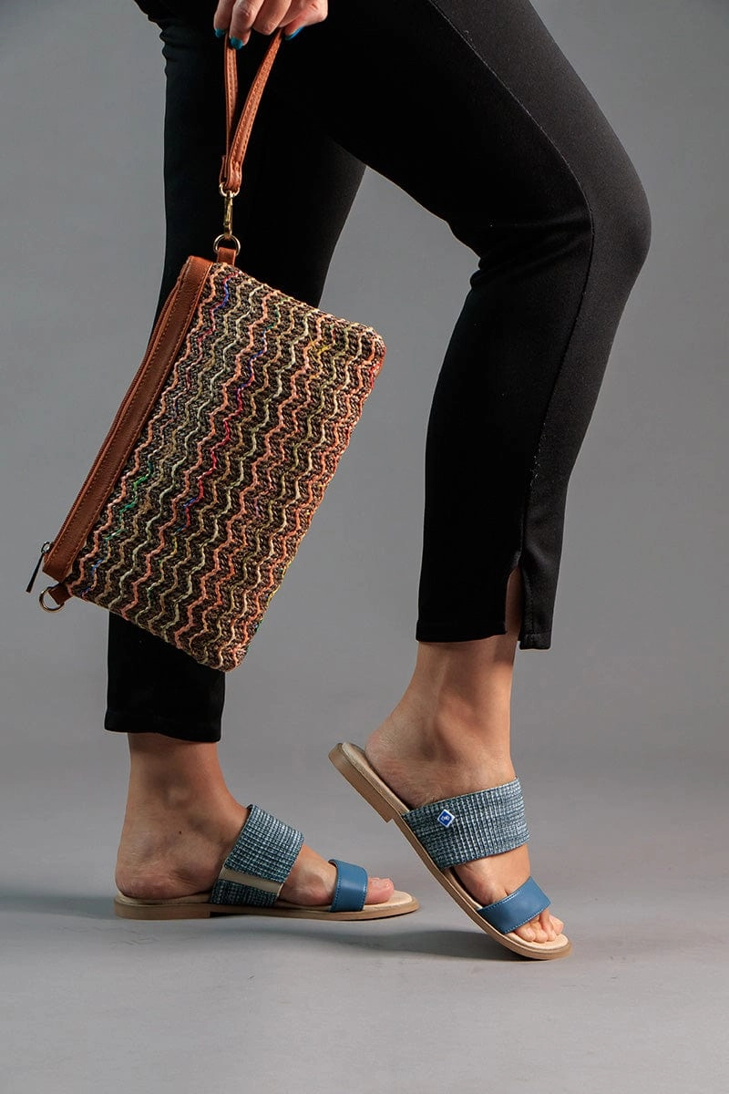 My Flat Rafia Vegan Sandals | Petrol