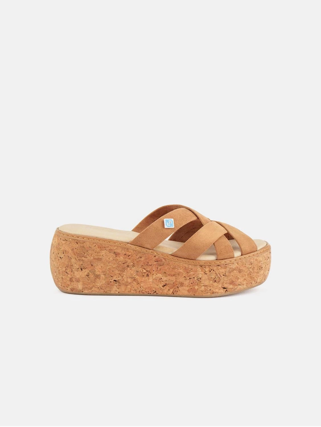 My Strips Vegan Suede & Cork Wedge Sandals | Camel