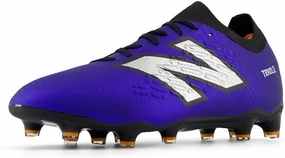 New Balance Unisex Tekela Magia Low Laced Fg V4  Soccer Shoe, Infinity Blue/Metallic Silver/Black, 5 Wide US Men