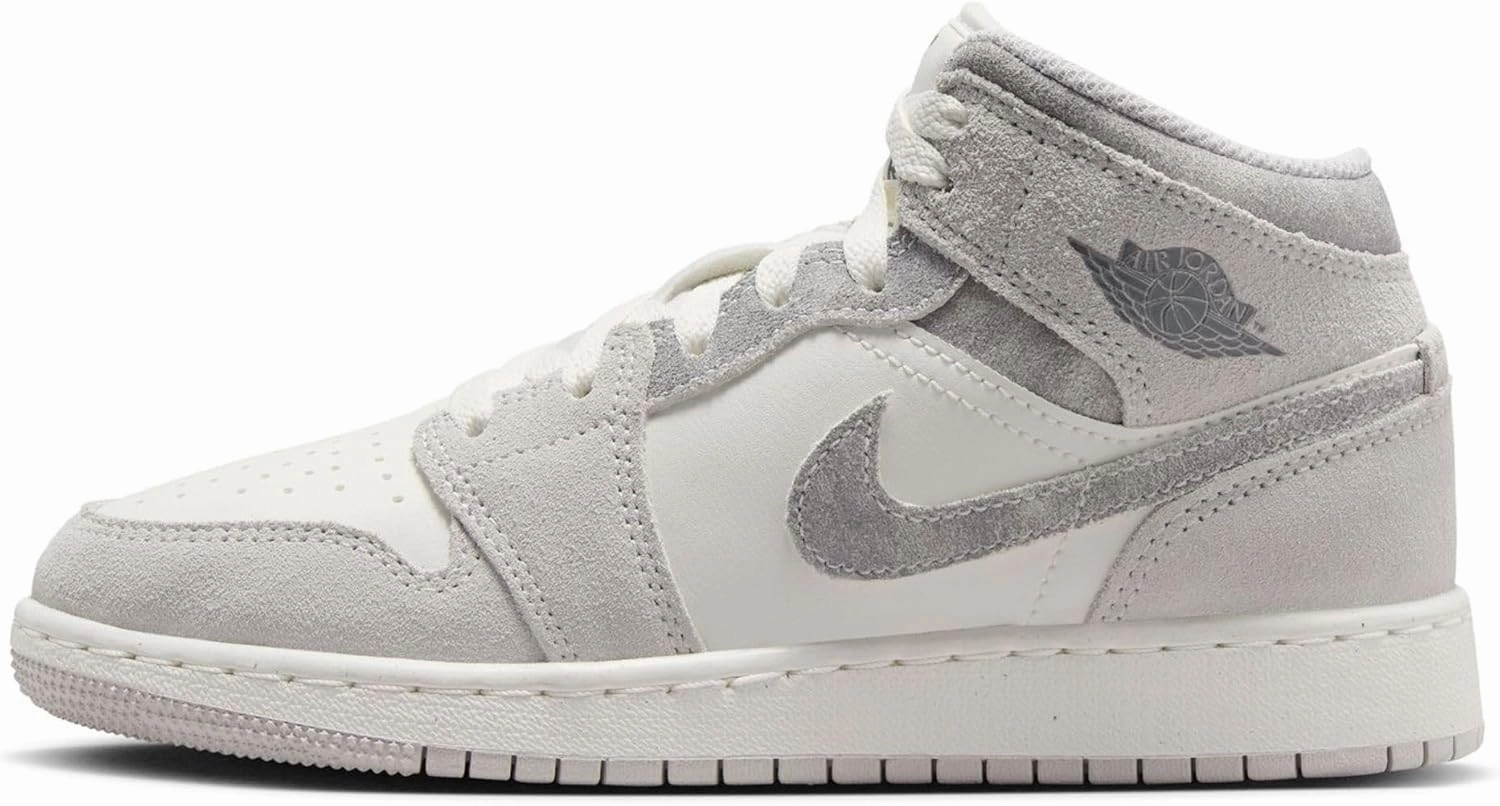 Nike Air Jordan 1 Mid SE Big Kids' Shoes (FQ8088-002, Neutral Grey/Sail/Smoke Grey)