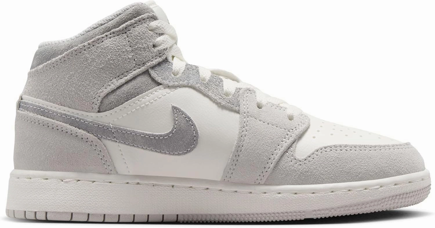 Nike Air Jordan 1 Mid SE Big Kids' Shoes (FQ8088-002, Neutral Grey/Sail/Smoke Grey)