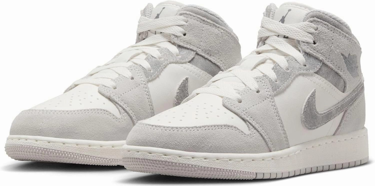 Nike Air Jordan 1 Mid SE Big Kids' Shoes (FQ8088-002, Neutral Grey/Sail/Smoke Grey)