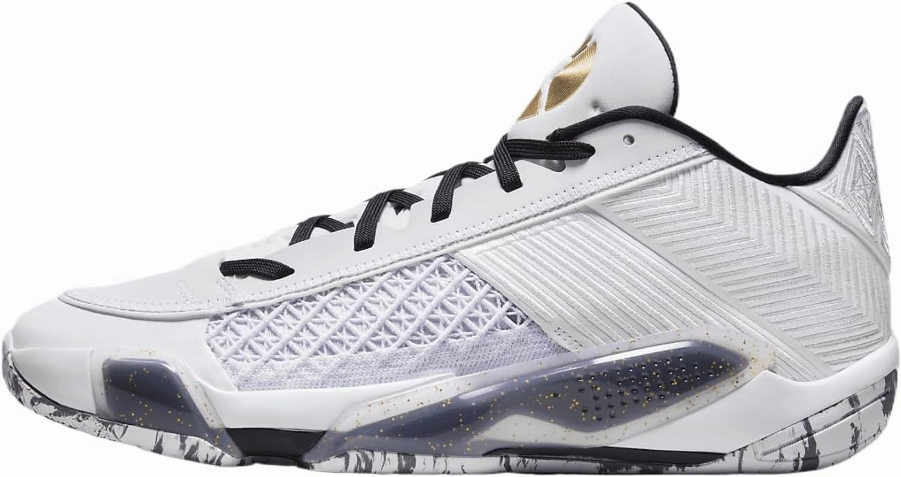 NIKE Air Jordan XXXVIII FIBA Basketball Shoes (FN7481-100, White/Pure Platinum/Metallic Gold)