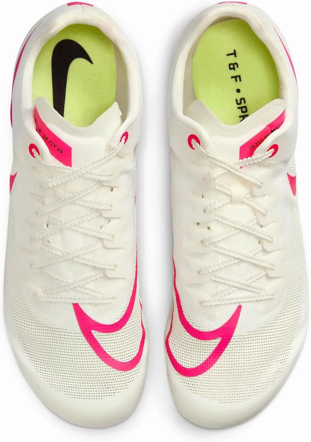 Nike Ja Fly 4 Track and Field Sprinting Spikes (DR2741-100, Sail/Light Lemon Twist/Fierce Pink)