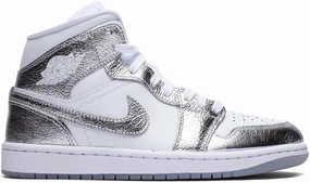 NIKE Jordan Women's Air 1 Mid SE White/Metallic Silver (FN5031 001) - 9