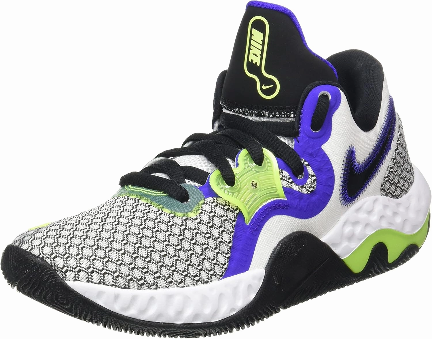 NIKE Unisex Basketball Shoe, White Black Volt Indigo Burst, 12 US Women