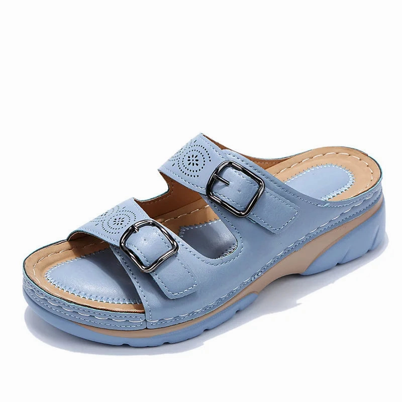 OCW Orthopedic Women Sandals Double Buckle Leather Comfort Summer