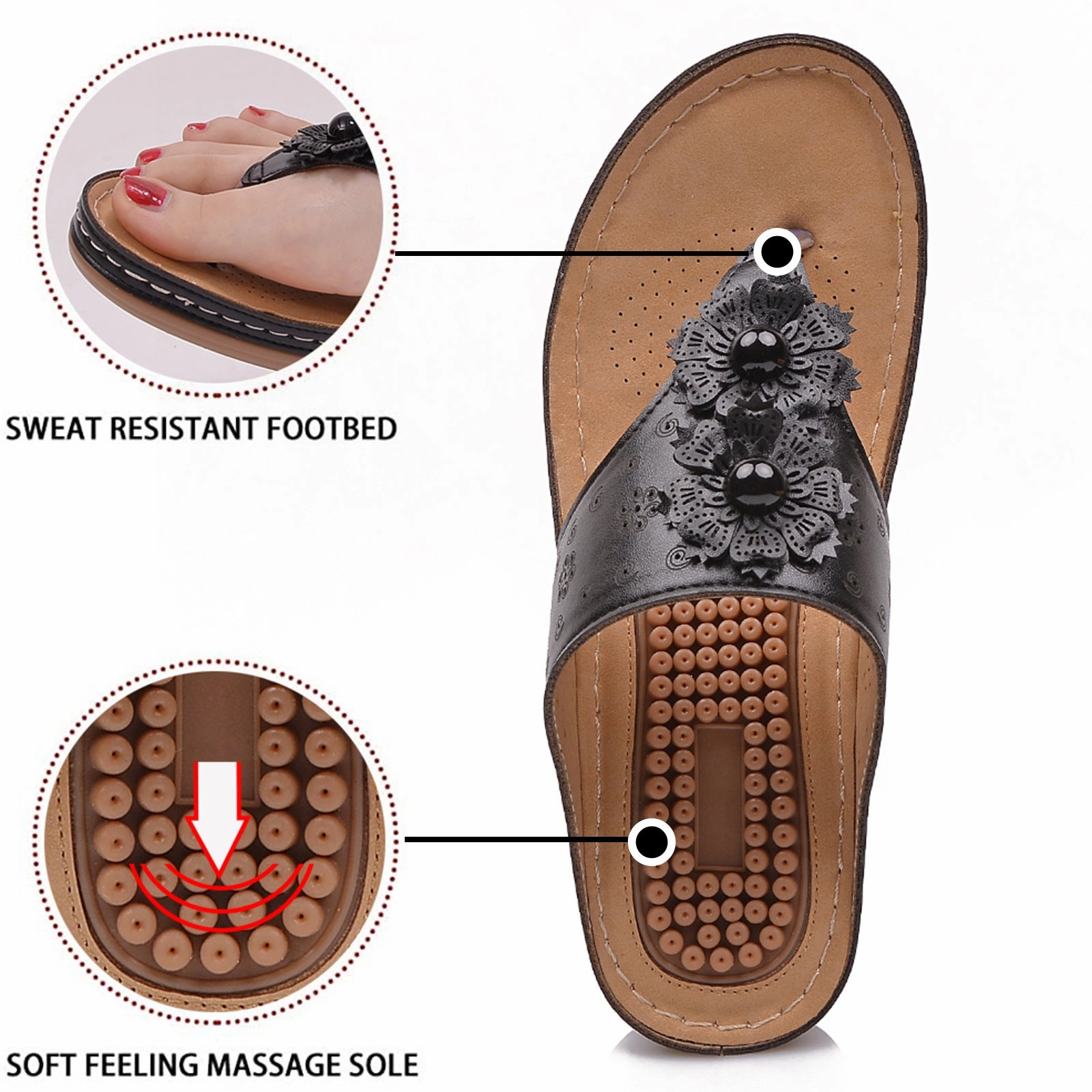 OCW Women Orthopedic Sandal Arch Support Breathable Massage Anti Skid Flower Casual Sandal
