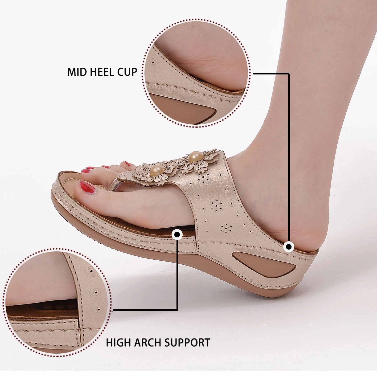 OCW Women Orthopedic Sandal Arch Support Breathable Massage Anti Skid Flower Casual Sandal