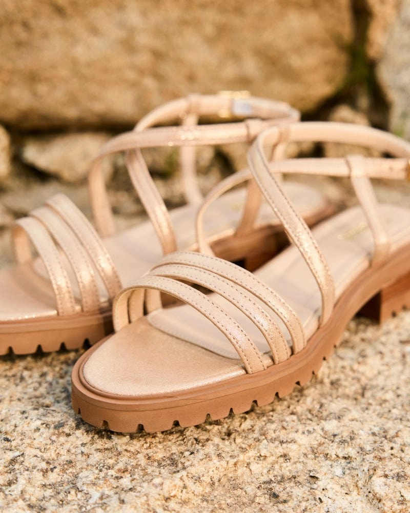 Olmeto Vegan Leather Thin Strap Sandals | Gold