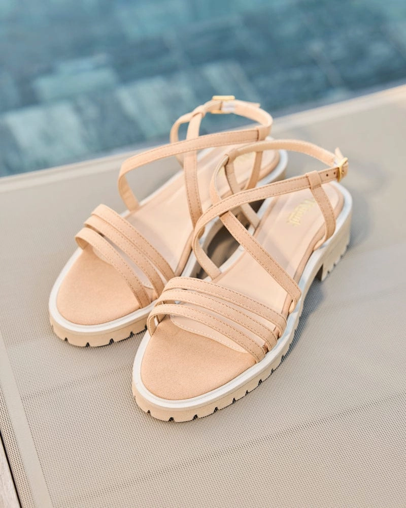 Olmeto Vegan Suede Thin Strap Sandals | Latte