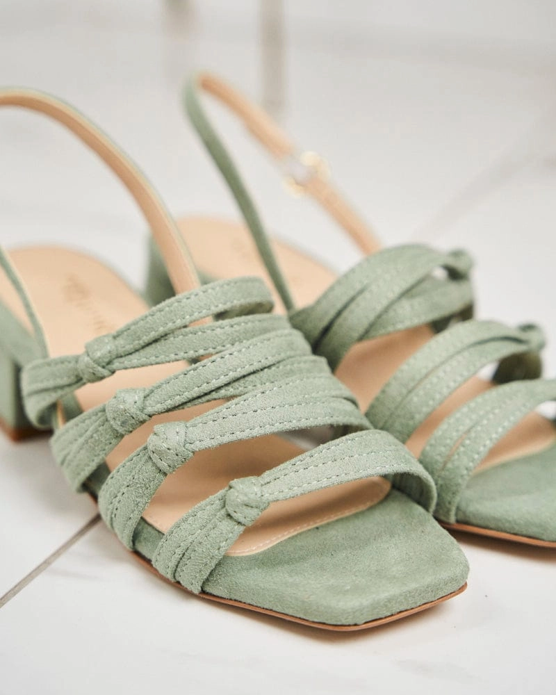 Peony Vegan Suede Heeled Sandals | Sage