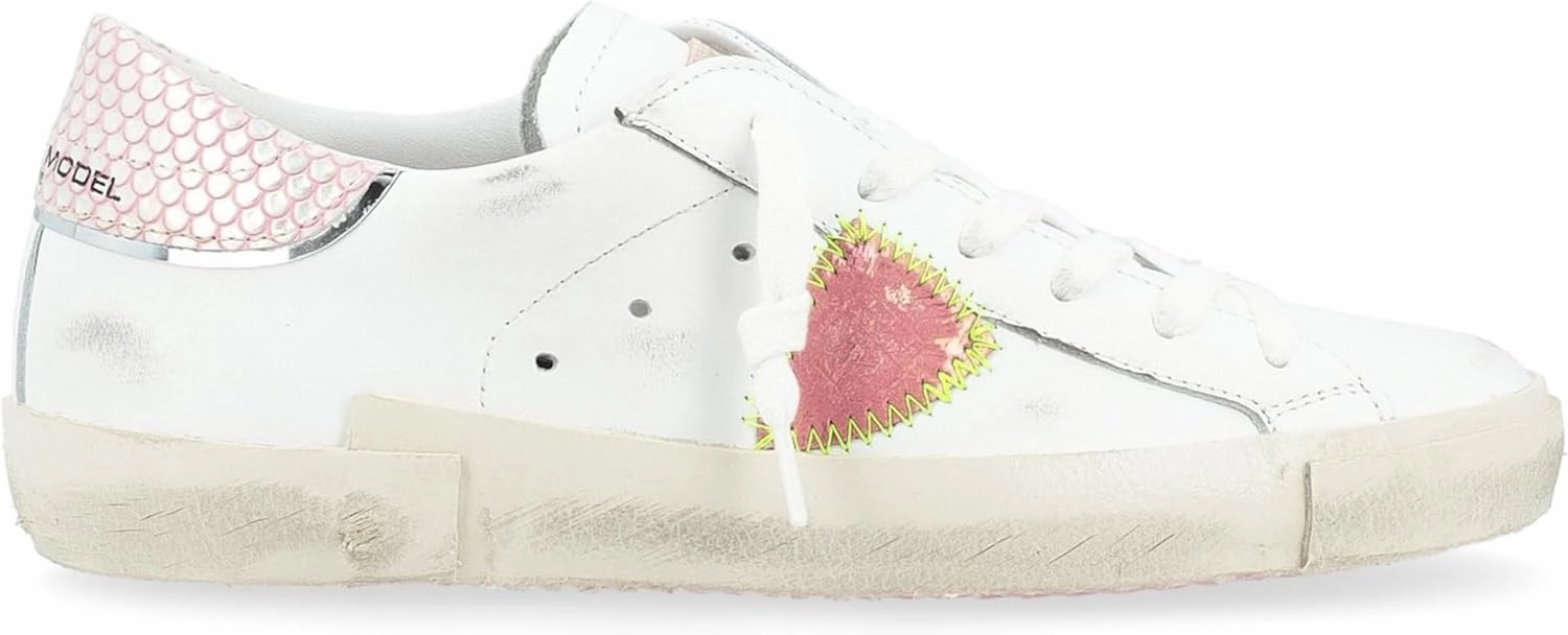 PHILIPPE MODEL Paris X Sneaker in White, Pink and Silver Leather