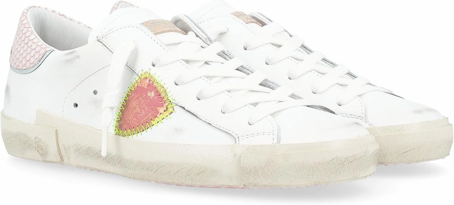 PHILIPPE MODEL Paris X Sneaker in White, Pink and Silver Leather