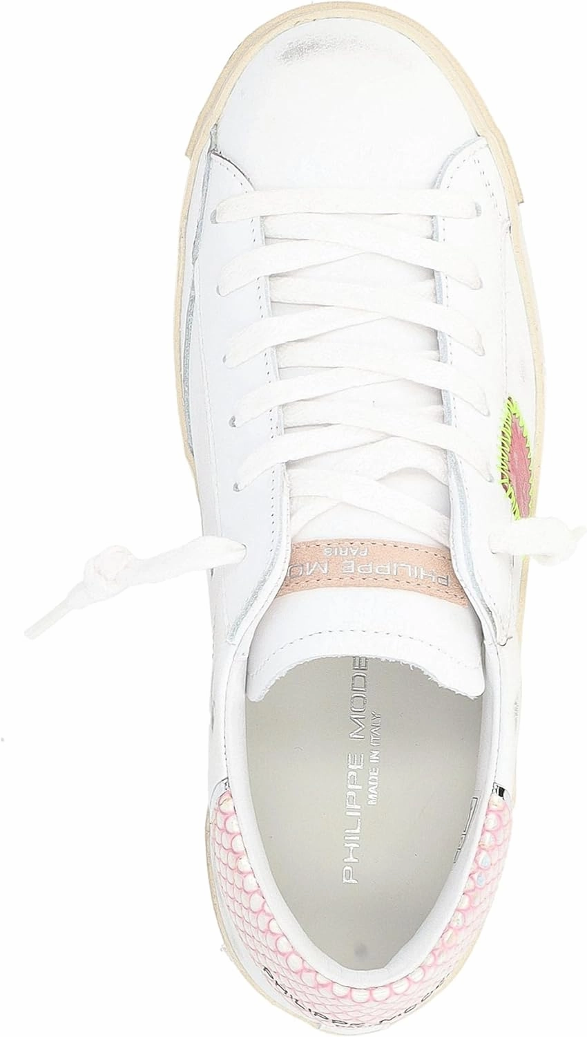 PHILIPPE MODEL Paris X Sneaker in White, Pink and Silver Leather