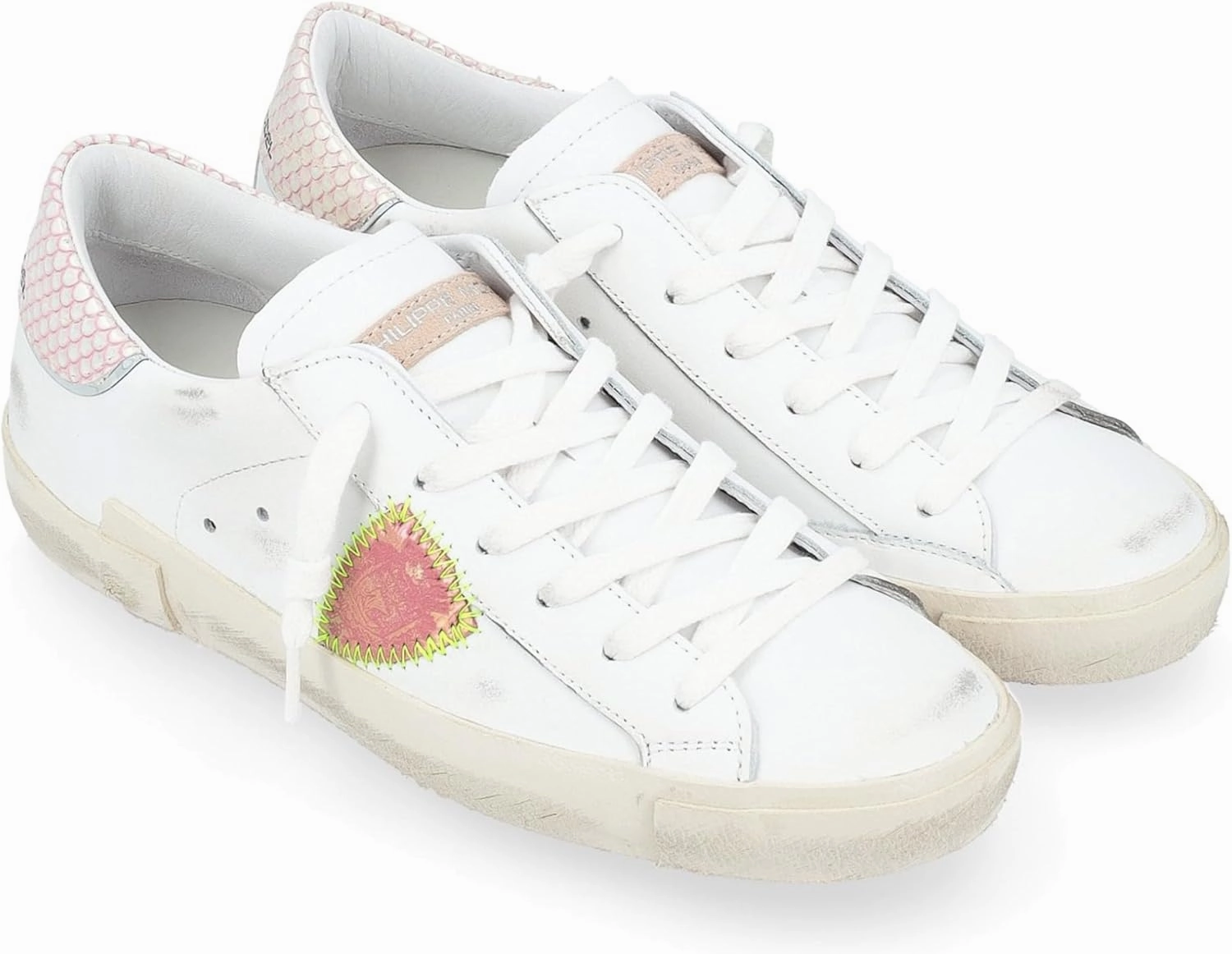PHILIPPE MODEL Paris X Sneaker in White, Pink and Silver Leather