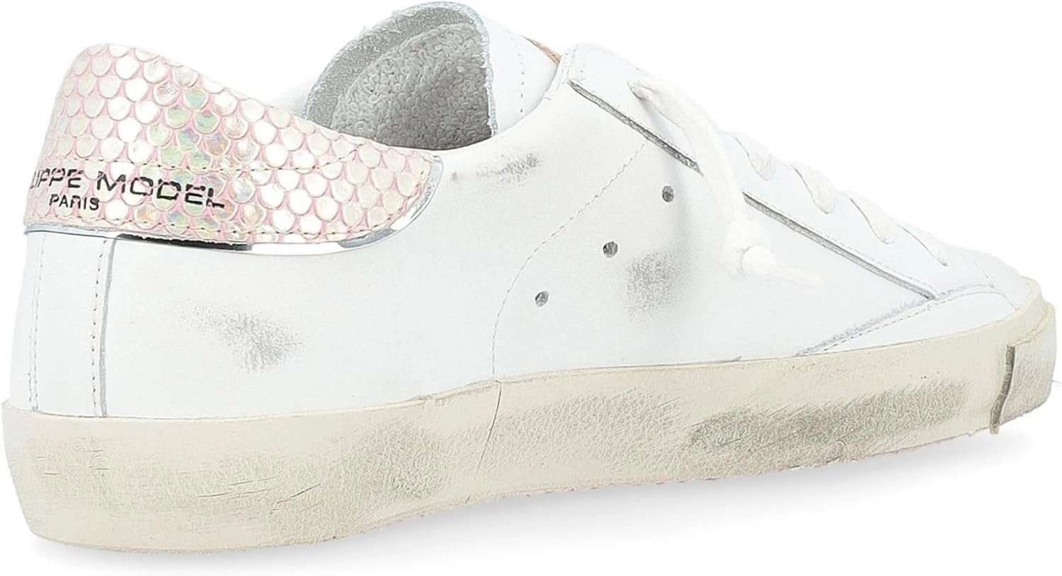 PHILIPPE MODEL Paris X Sneaker in White, Pink and Silver Leather