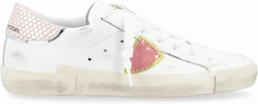 PHILIPPE MODEL Paris X Sneaker in White, Pink and Silver Leather