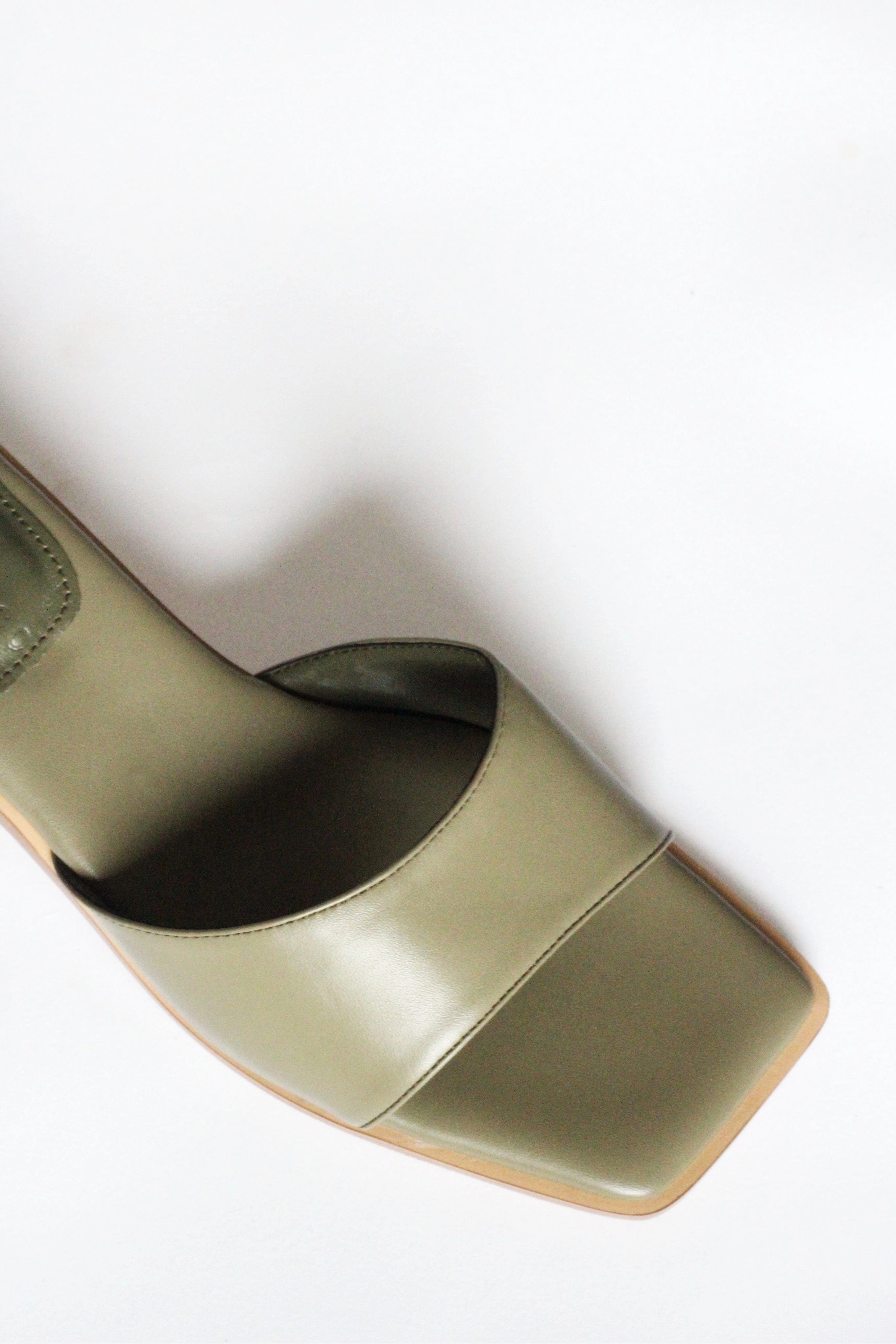 Pia Up-Cycled Vegan Leather Block Heel Mules | Olive Green