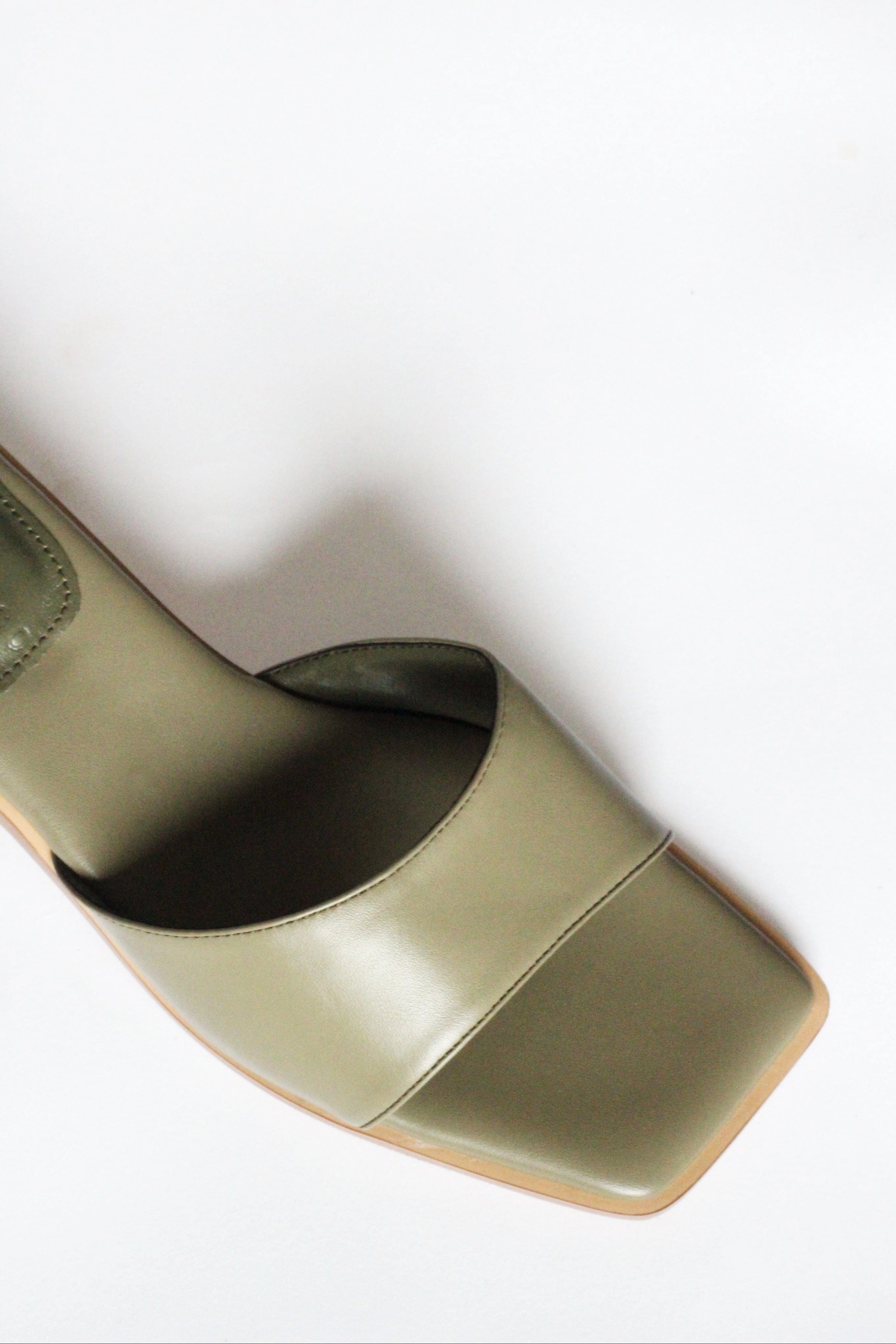Pia Up-Cycled Vegan Leather Block Heel Mules | Olive Green