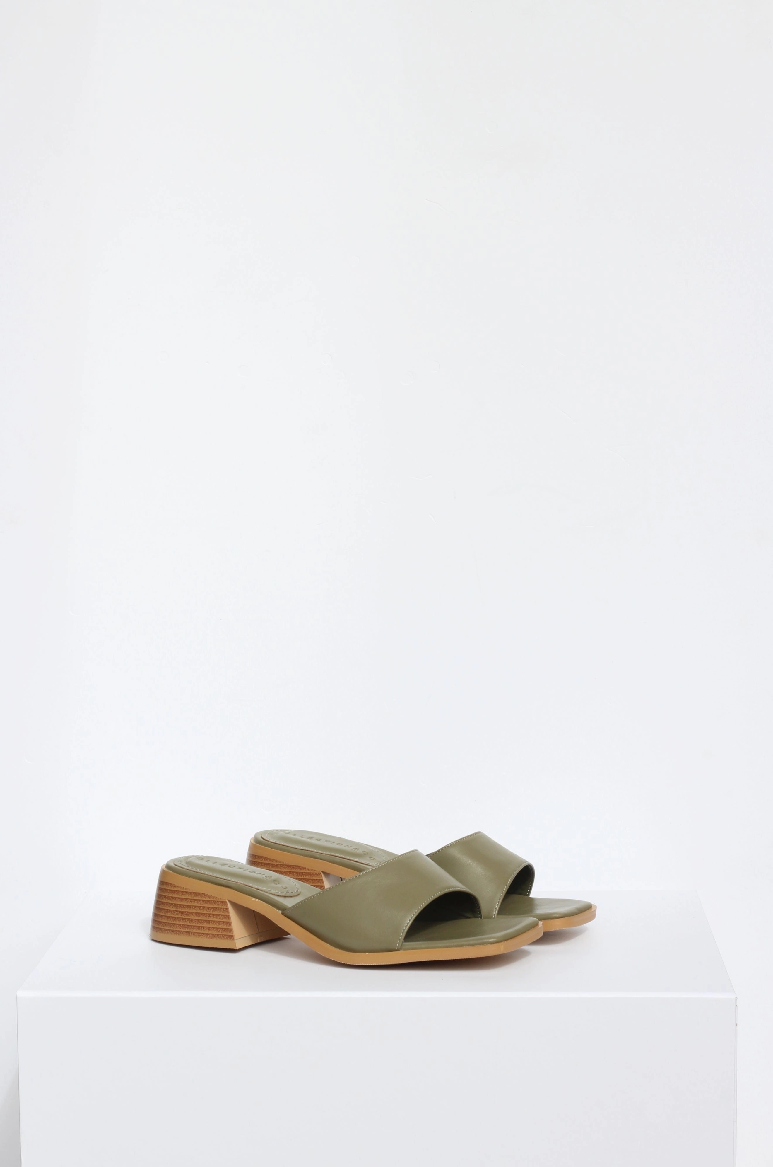 Pia Up-Cycled Vegan Leather Block Heel Mules | Olive Green
