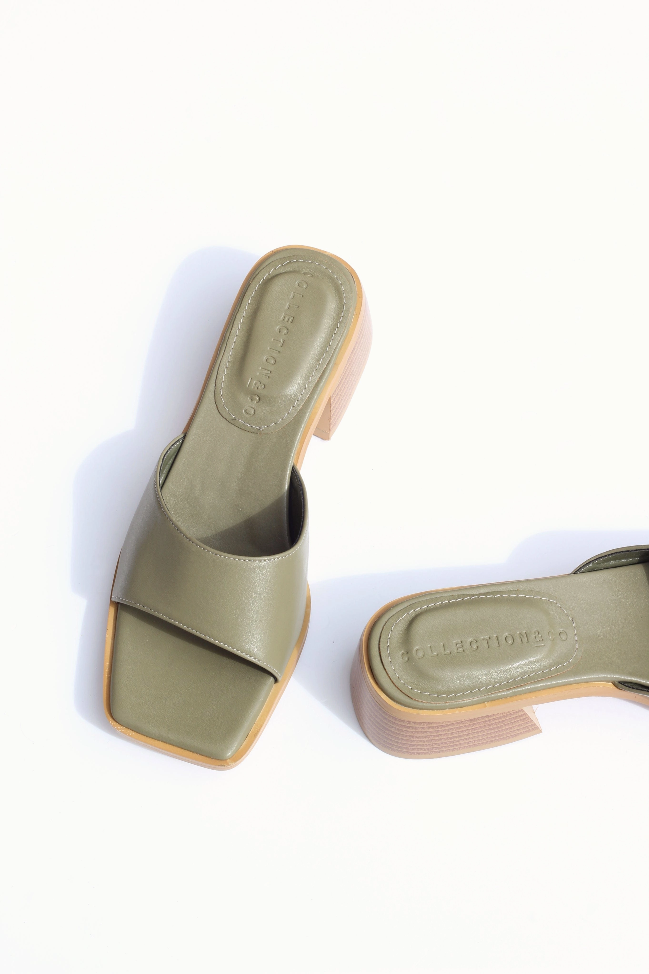 Pia Up-Cycled Vegan Leather Block Heel Mules | Olive Green