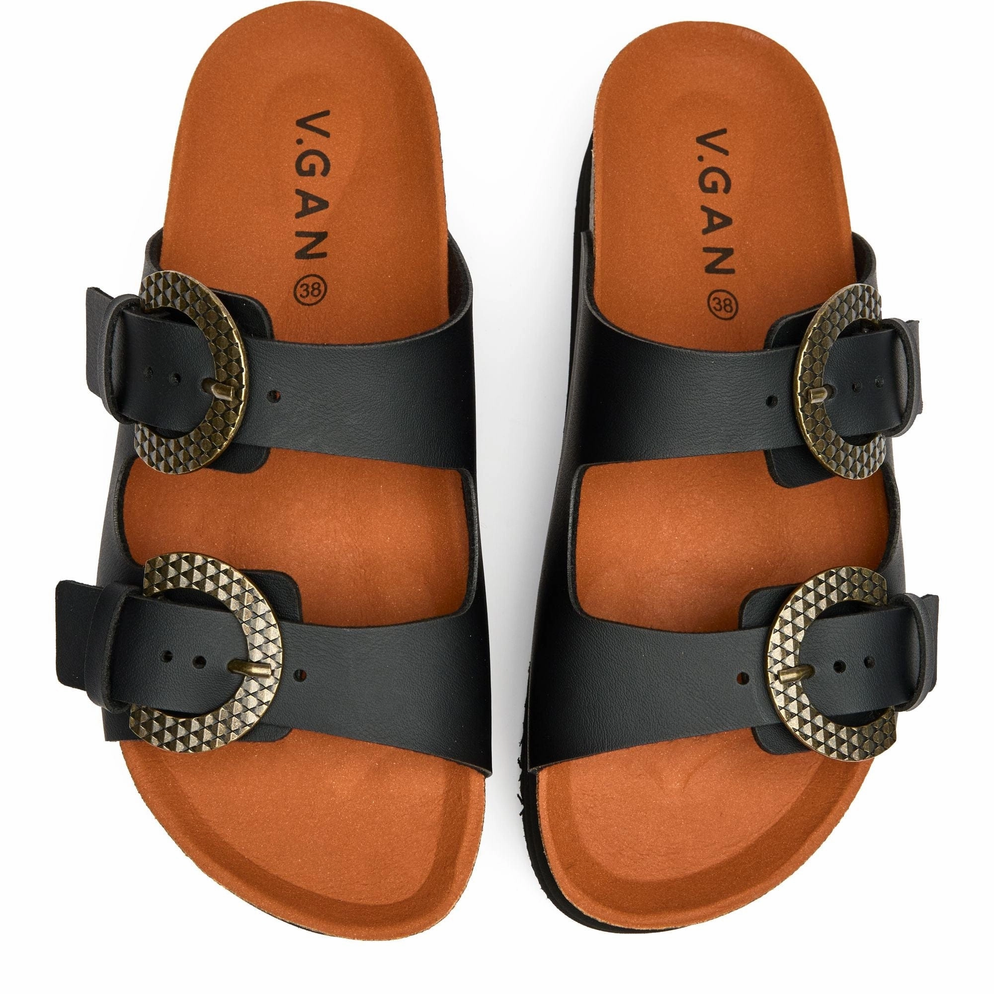 Plum Women's Vegan Footbed Reptile Sandals | Black