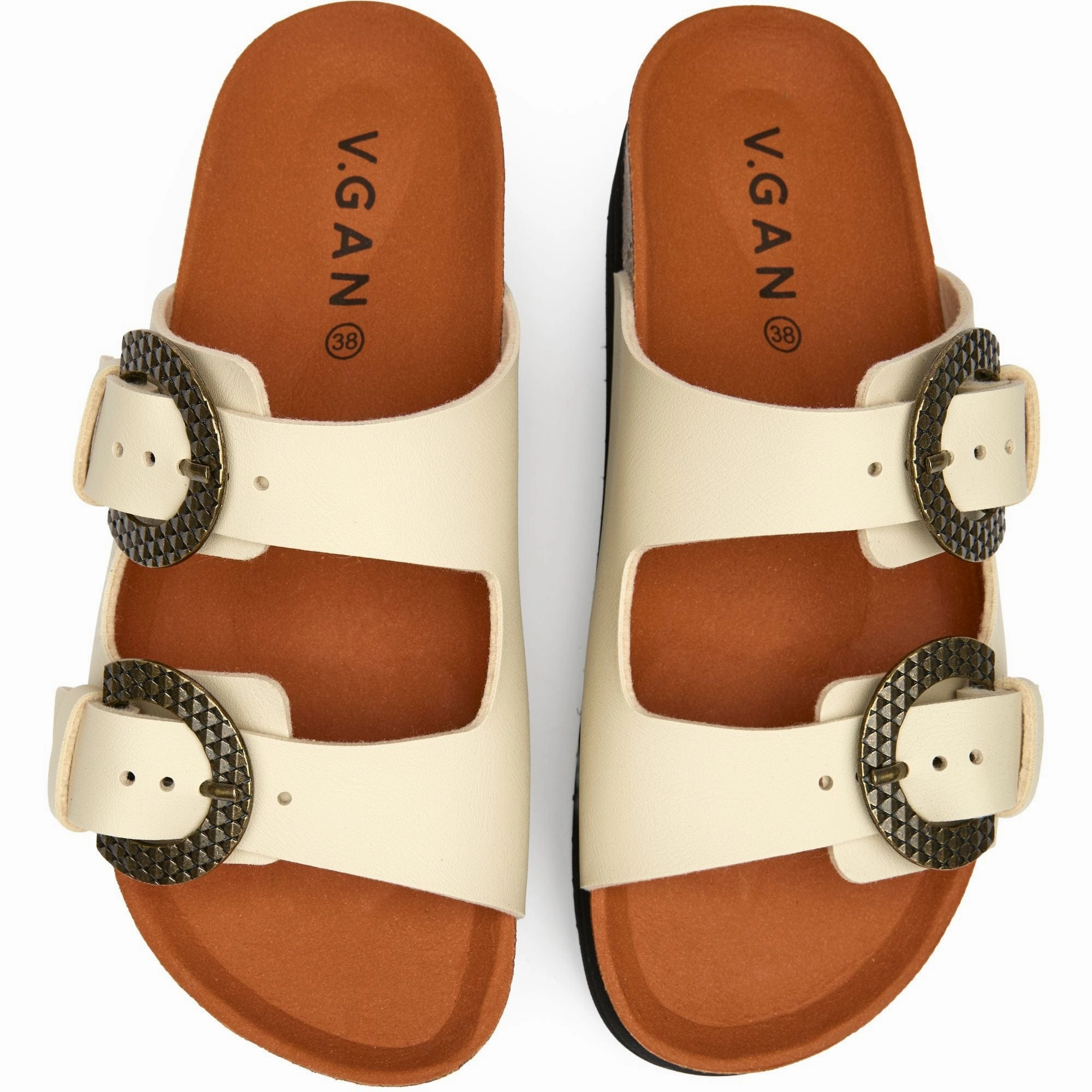Plum Women's Vegan Footbed Reptile Sandals | Cream