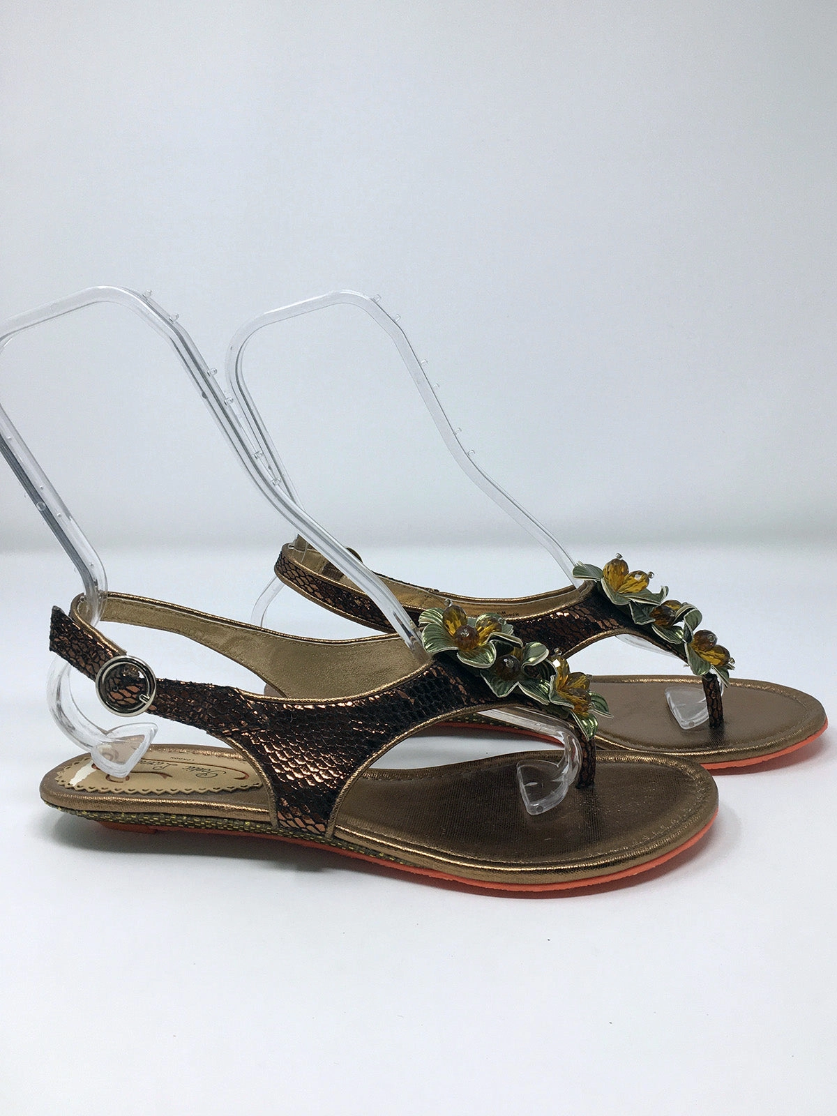 Poetic Licence Size 9.5 Bronze & Sage Green Snake Print Sandals